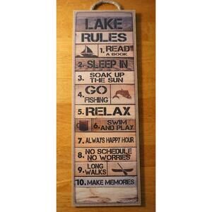Lake House Rules Sign Cabin Lodge Canoe Boat Fishing Home Rustic Wood Decor NEW